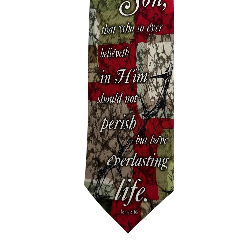 Eagle Neckwear Mens Silk Tie John 3:16 Religious Christian Bible Verse Red Green
